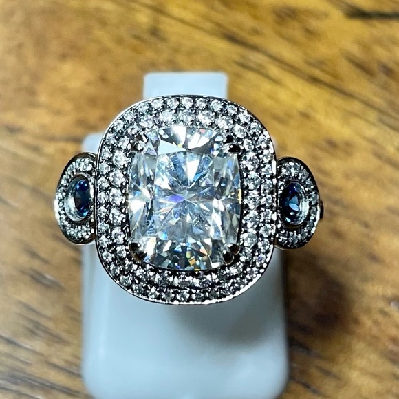 Platinum Antique Style 3ct Crushed Ice Cushion Moi - Picture 8 of 10